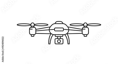 Modern Drone Icon with Camera, Quadcopter Outline, Aerial Photography Technology