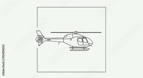 Helicopter blueprint, side view, line drawing, aviation transport and technology concept