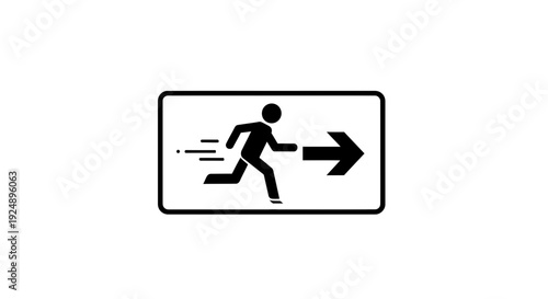 Running Man Exit Sign Icon, Emergency Exit, Fast Escape, Direction Arrow