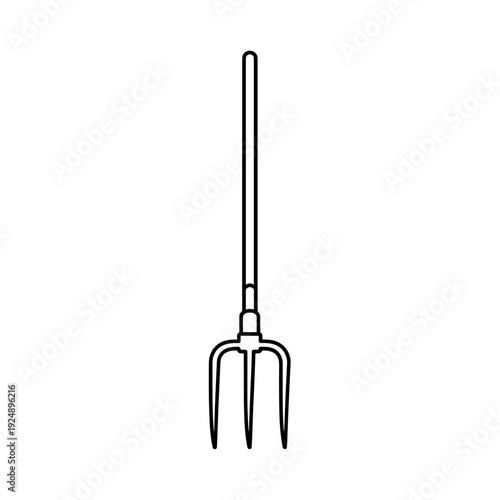 Minimalist pitchfork icon vector, garden fork line art illustration, agricultural pitchfork tool for farming and gardening maintenance