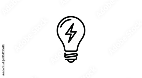 Light Bulb With Lightning Bolt Inside, Symbol of Idea, Innovation, Energy, and Creativity