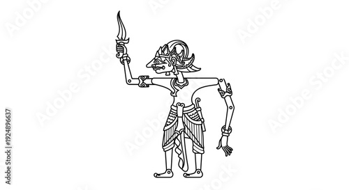 Indonesian Wayang Kulit Shadow Puppet Character Holding a Dagger, Traditional Art