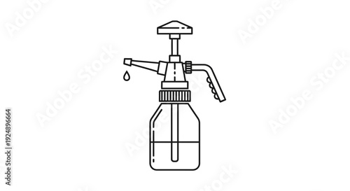 Line Art Icon of a Spray Bottle Dispensing Liquid Droplet