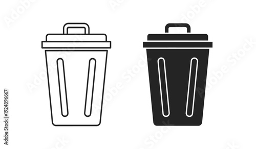 Two trash cans in black and white line art style