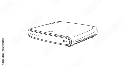 Network Router Device Line Art Drawing, Modern Technology Equipment