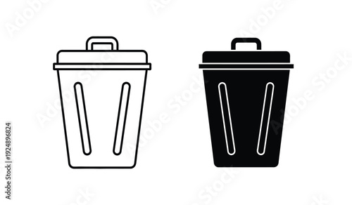 Two trash cans one black and one white with handles on top