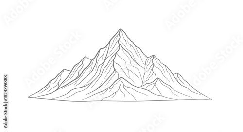 Majestic Mountain Peak Landscape Drawing, Sharp Jagged Rocky Summit, Outdoor Nature Scenery