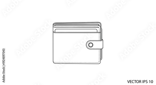 Minimalist black and white line drawing of a closed wallet with card slots and clasp