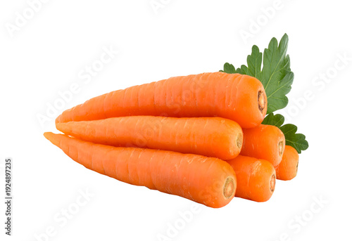 Foto Freshly harvested bunch of vibrant orange carrots with green tops