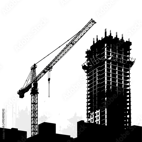 Construction Crane and Skyscraper Silhouette