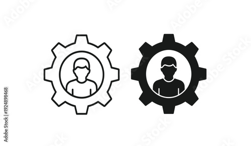 Black and white gear icons with people inside