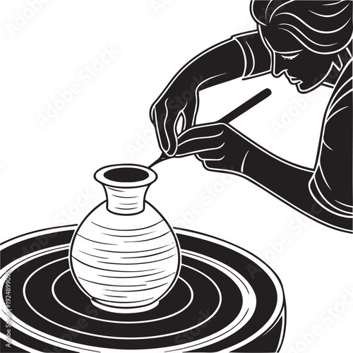 Potter Shaping Clay on a Pottery Wheel