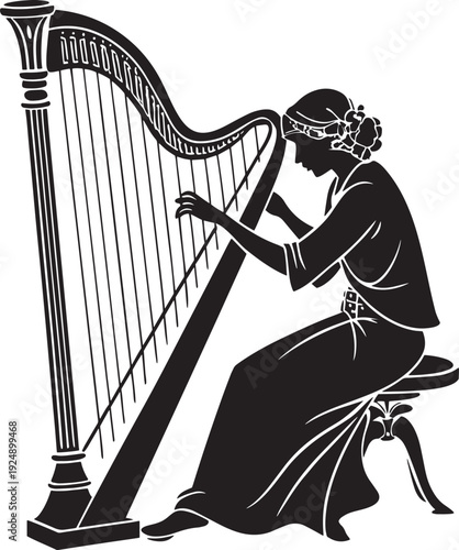 Classical Harpist Playing String Instrument
