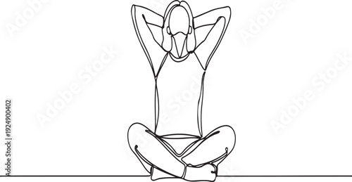 Continuous line art of a woman sitting cross-legged, relaxing.