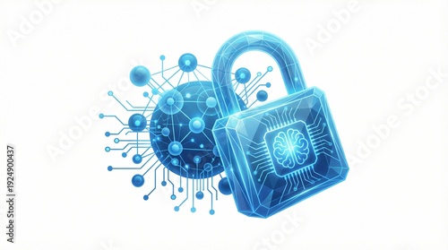 Advanced AI Cybersecurity and Global Data Protection Concept with Glowing Padlock
