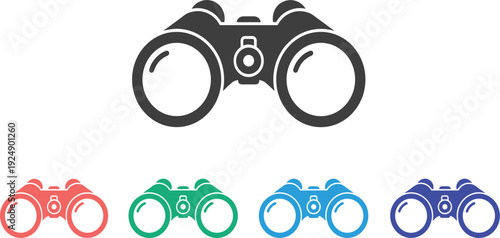 Professional Binoculars Icon Set in Multiple Colors for Vision Exploration Search Discovery Navigation Travel and Business Strategy Outlook Graphic Design Elements