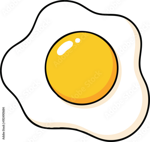 Simple cartoon illustration of a sunny side up fried egg with a bright yellow yolk and white albumen.