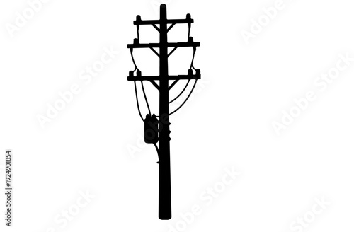 Black electric utility pole silhouette , power distribution poles with transformers