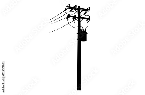 Black electric utility pole silhouette , power distribution poles with transformers