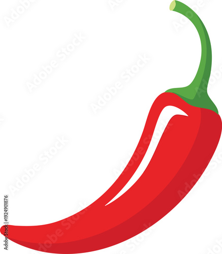 Vibrant Red Chili Pepper with Green Stem Isolated on White Background.