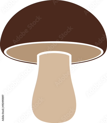 Simple graphic illustration of a single brown mushroom with a light beige stem.