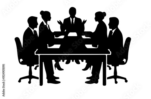 Black business people meeting silhouette , coworkers sitting at table, office conference discussion silhouette 