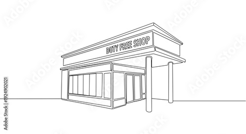 Line art city bus station building in minimal monochrome style