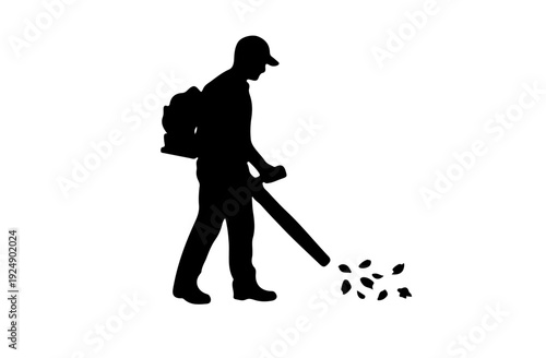 Black gardener silhouette  people working in garden, lawn mowing, planting, trimming, watering silhouette