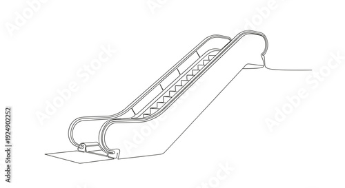 Line art escalator with moving steps in minimal style