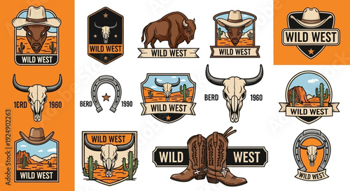 Wild West Cowboy Vintage Collection of Western Elements and Icons