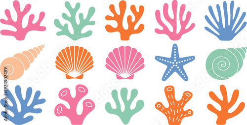 Minimal Coral and Seashell Icon Set  Starfish and Marine Elements