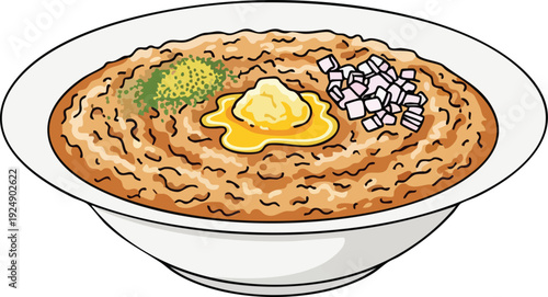 Delicious Bowl of Savory Oatmeal with Butter and Onions.