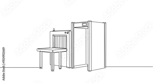Line art airport security scanner gate in black and white