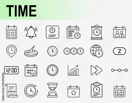 time and calendar line icon set, clock schedule vector elements