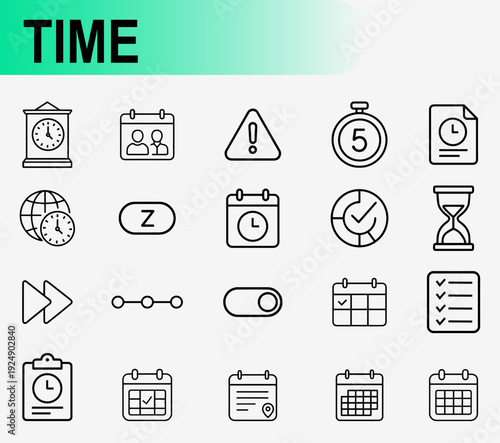 Time and productivity line icons set, calendar and management vector symbols