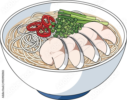 Delicious Chicken Noodle Soup Bowl with Fresh Garnishes.