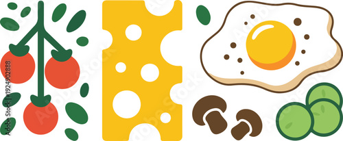 Cute Breakfast Food Icon Set  Eggs, Toast, Croissant, and Sandwiches