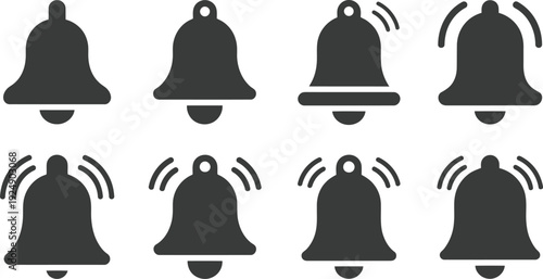 A set of black bell icons on a white background