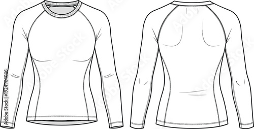 Realistic Vector Flat Sketch Illustration of Men and Women Long Sleeve Performance Compression Base Layer Top for Sports and Activewear