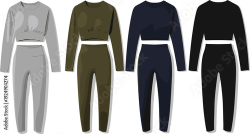 Realistic Vector Flat Sketch Illustration of Men Long Sleeve Performance Compression Base Layer Top and Athletic Pants Underwear Clothing Set