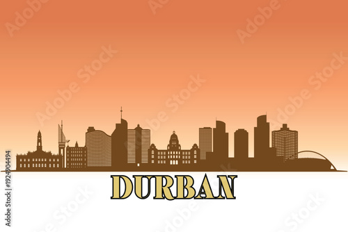 Tableau sur toile Global city Durban shown in a detailed vector skyline with a golden hour sky