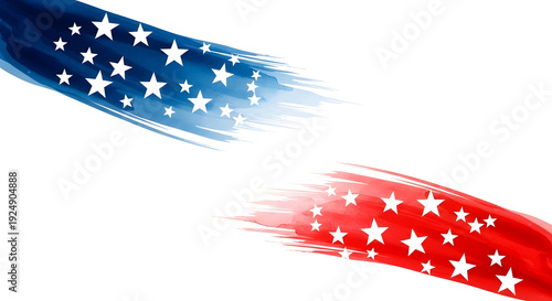 Dynamic blue and red brush strokes with white stars