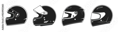 Racing Helmets for Car, Motorcycle, and Bicycle, vector illustration