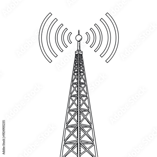 Radio communication tower with antennas broadcasting wireless signals