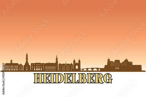 Global city Heidelberg shown in a detailed vector skyline with a golden hour sky