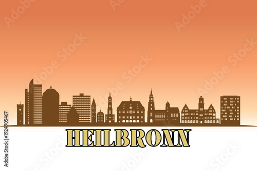 Global city Heilbronn shown in a detailed vector skyline with a golden hour sky