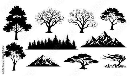 Biome Tree Silhouette Bundle Black Natural Zone Forest Vector Set