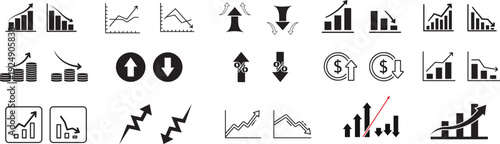 Business Growth and Financial Trend Icons Set: Up and Down Market Analysis Graphics