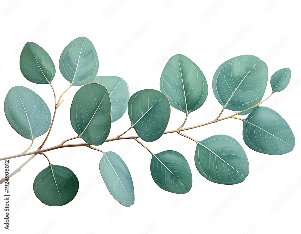 Obraz premium A digital illustration of eucalyptus leaves on a brown branch against black