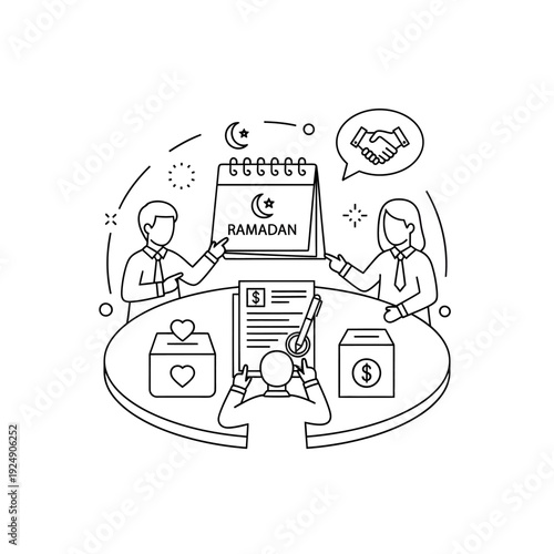 Islamic Online Donation Platform Interface with Charity Distribution and Digital Payment Illustration